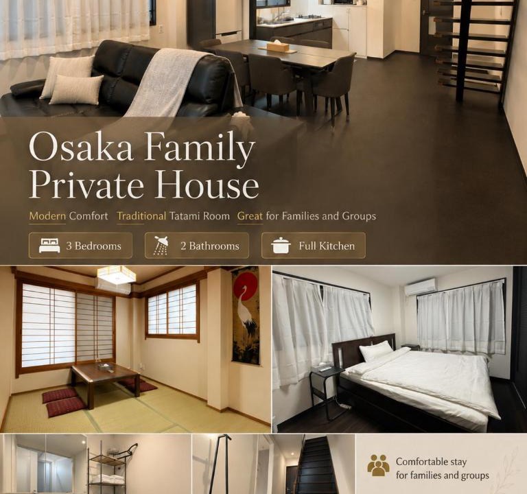 Tennoji Villa | Miyabi Tsuruhashi Villa Private 3BR House near Namba Tennoji Korea Town