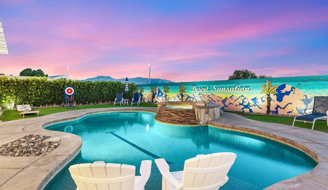 Desert Sunsation: Pool, Spa, FirePit, Bar, Arcade! in Indio