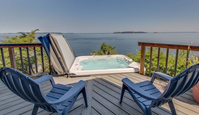 Dog-friendly waterfront home with private hot tub & island views in Eastsound